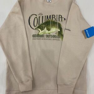 Columbia men’s PFG stacked logo crew neck tan sweatshirt